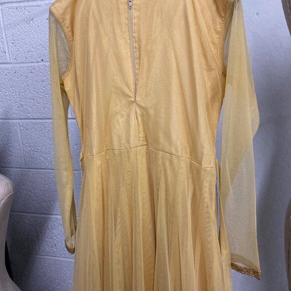 Vintage Yellow Embroidered Anarkali Dress With Beaded Details As Is - Picture 15 of 16